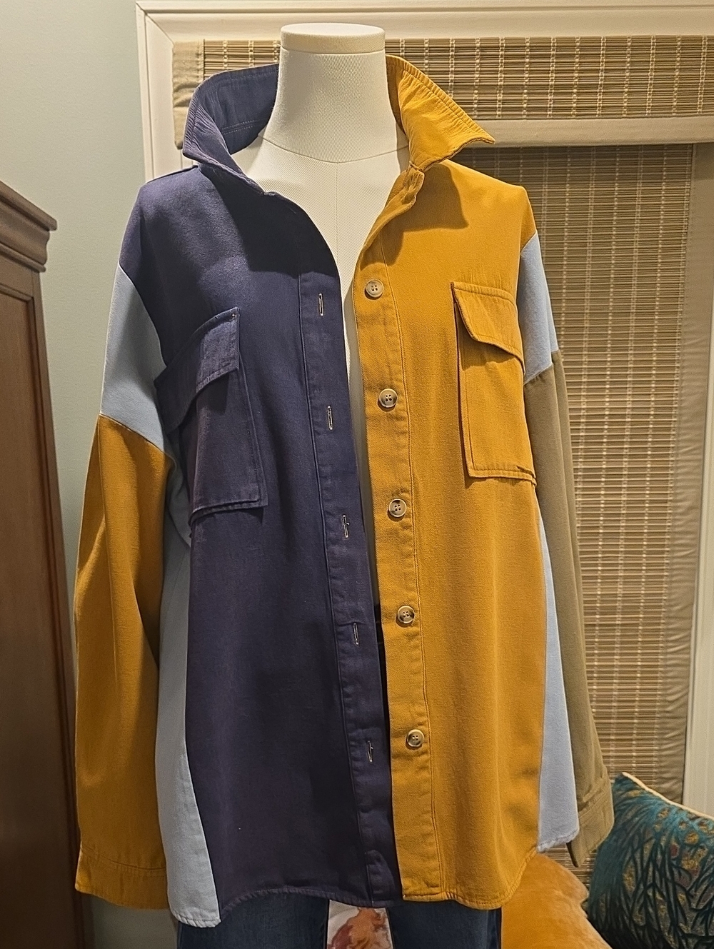 JODIFL Two-Tone Button-Up Jacket in Mustard & Navy
